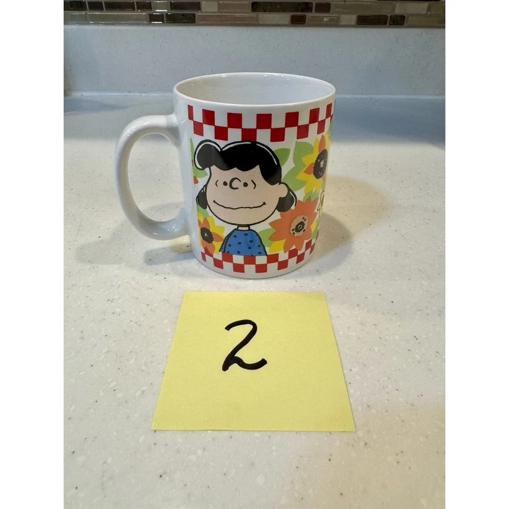 Set Of 4 Benjamin & Medwin Peanuts Gang Coffee Tea Mugs Cups Red White Check - Picture 5 of 15